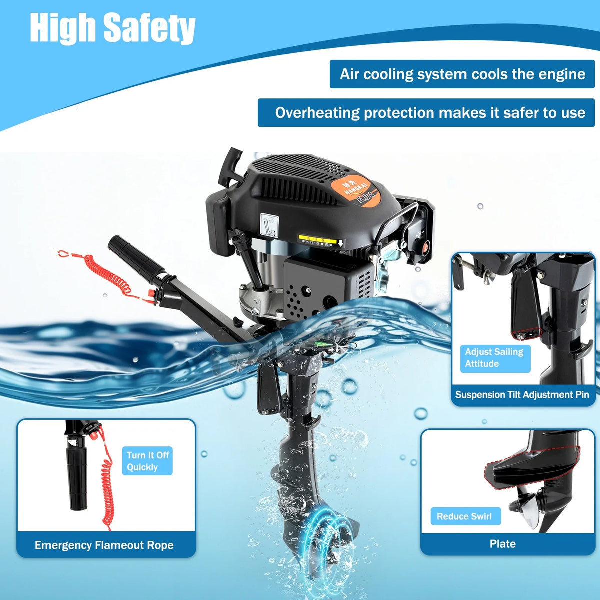 Engine Engine HP System Stroke Cooling Motor CDI liquid Outboard 4 6 1:1.5 Tiller Cooling Fichiouy with Shaft Boat Air 2500rpm Air