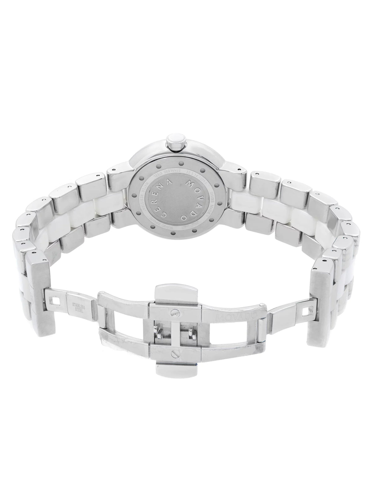 Diamond Watch Steel Ceramic Movado 0606625 Quartz White Bezel Ladies Cerena