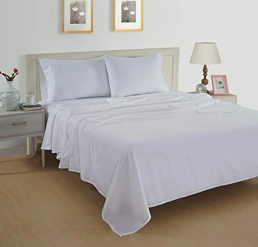 Organic Cotton Mattress Percale LANE Bed Deep 100% Upto Bedding 4-Piece LINEN 15" Pure Fits for King-Sheets Weave Set Breathable White Sheets