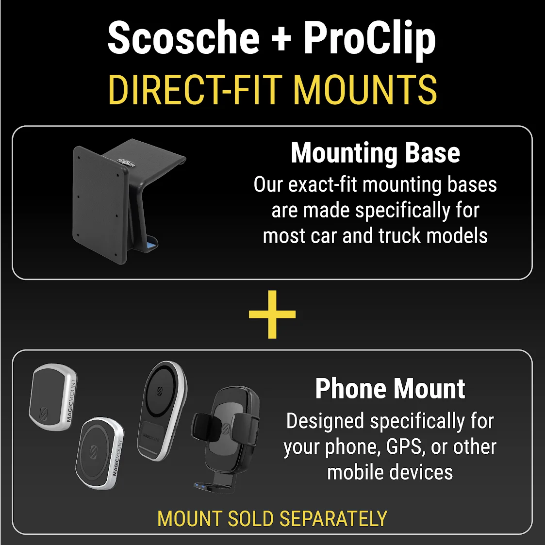 4Runner Base PC854490 Trucks Scosche ProClip with Center Toyota (Mounting Only Mount Compatible 2010-2023 Dash