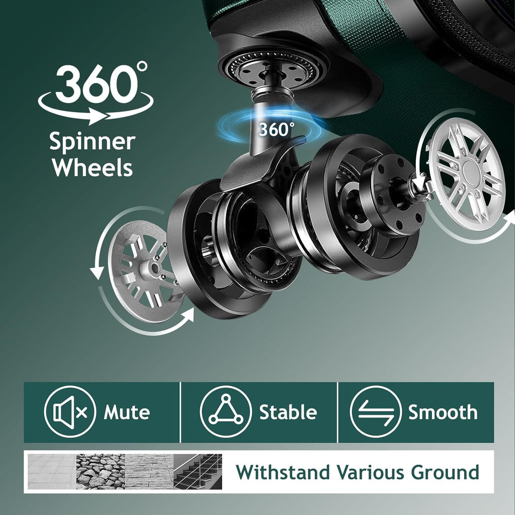ABS Portable & Carry Spinner 3 with Travel Hardside on for Set Suitcase Lightweight Dark of Luggages Sets - lock, Green (20/24/28) Business Wheels Luggage TSA