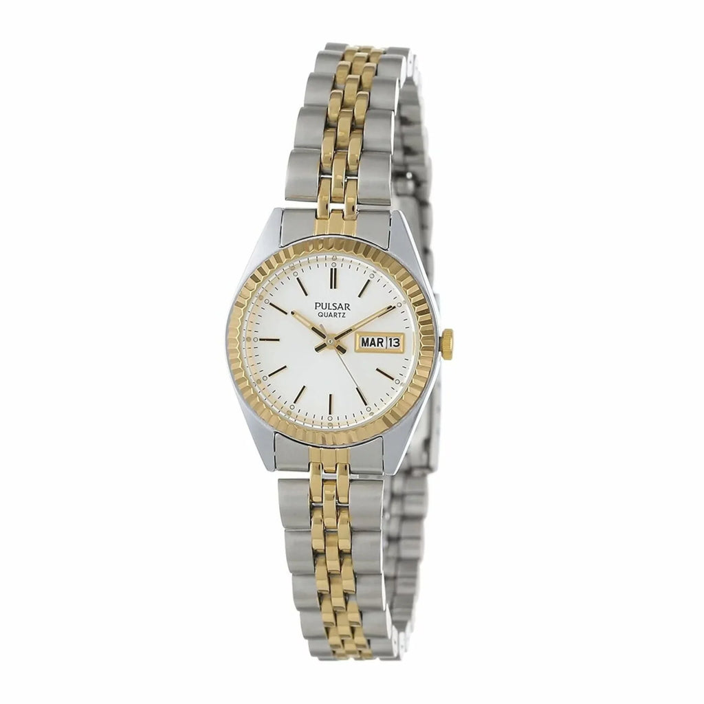 Gold-Tone Day/Date White Bracelet - Stainless Watch Case Face Ladies