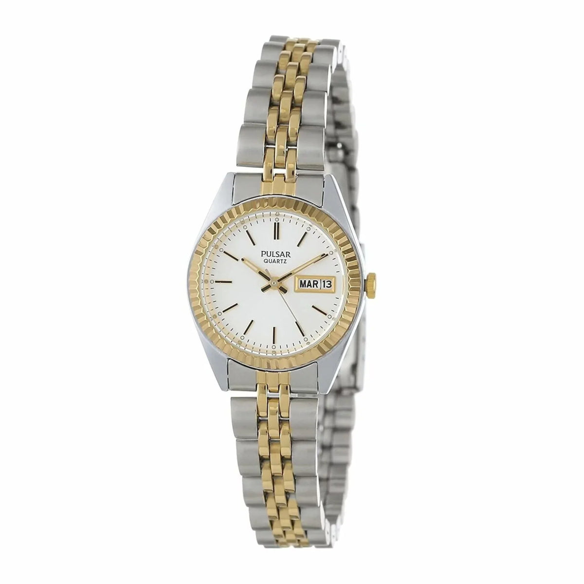 Gold-Tone Day/Date White Bracelet - Stainless Watch Case Face Ladies