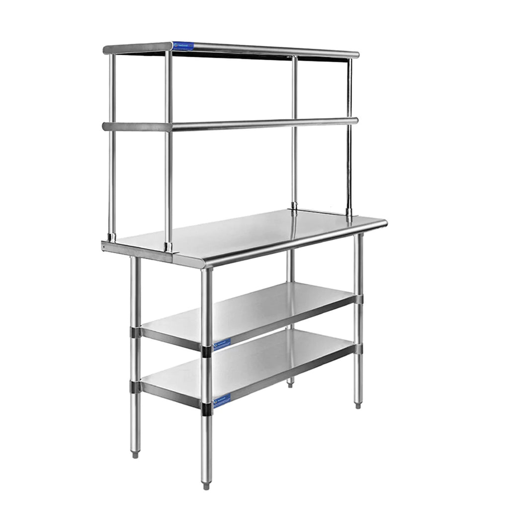 Wide Table x Prep 14" With | Tier Two 12" & Work Overshelf Kitchen | Shelves Metal Double Shelving Combo Table Stainless 30" Steel