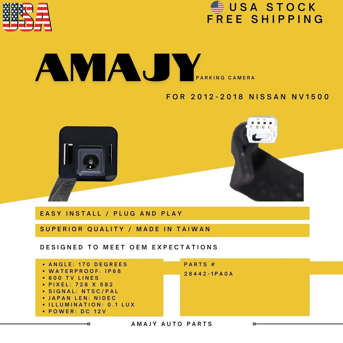 Replaces Backup NV1500 Camera 28442-1PA0A for 12-18 Nissan