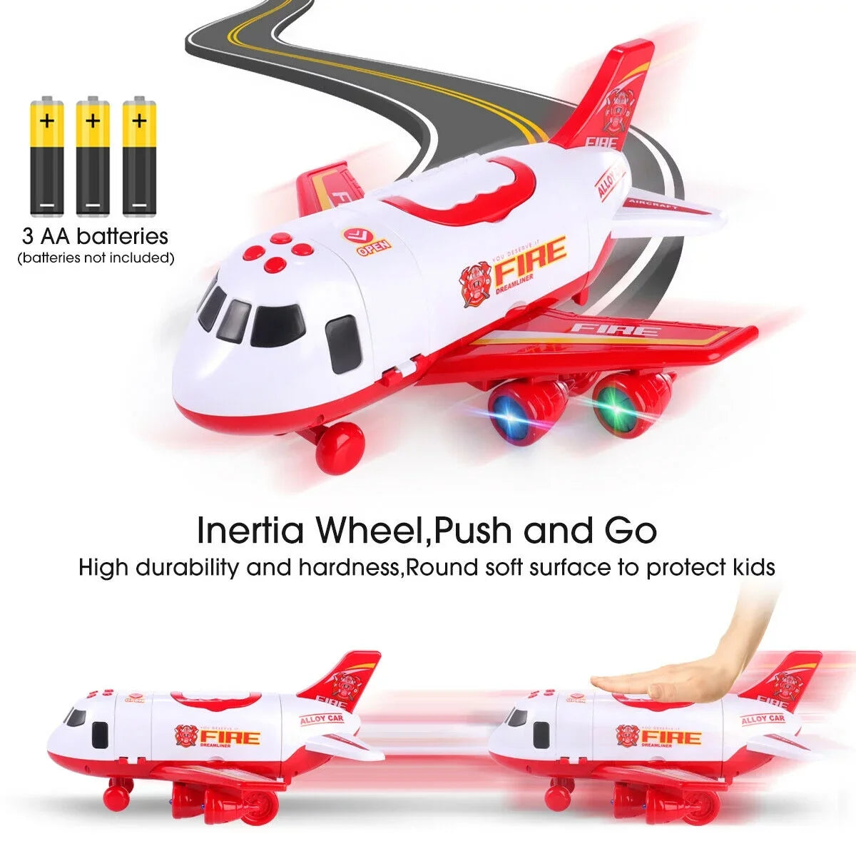 Music Lights, Old Fire Storage and Airplane with (Red) Birthday Girls Playset Cart, Truck Transformable and Boys 3-6 Christmas Airplane Toy Gift SHANNA Years