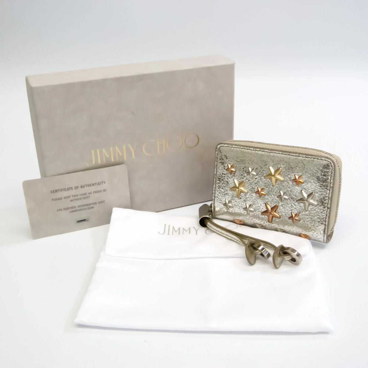 (Good) Choo NELLIE Coin 163 Champagne Purse/coin GTA Women's Jimmy Case Gold Pre-Owned Leather