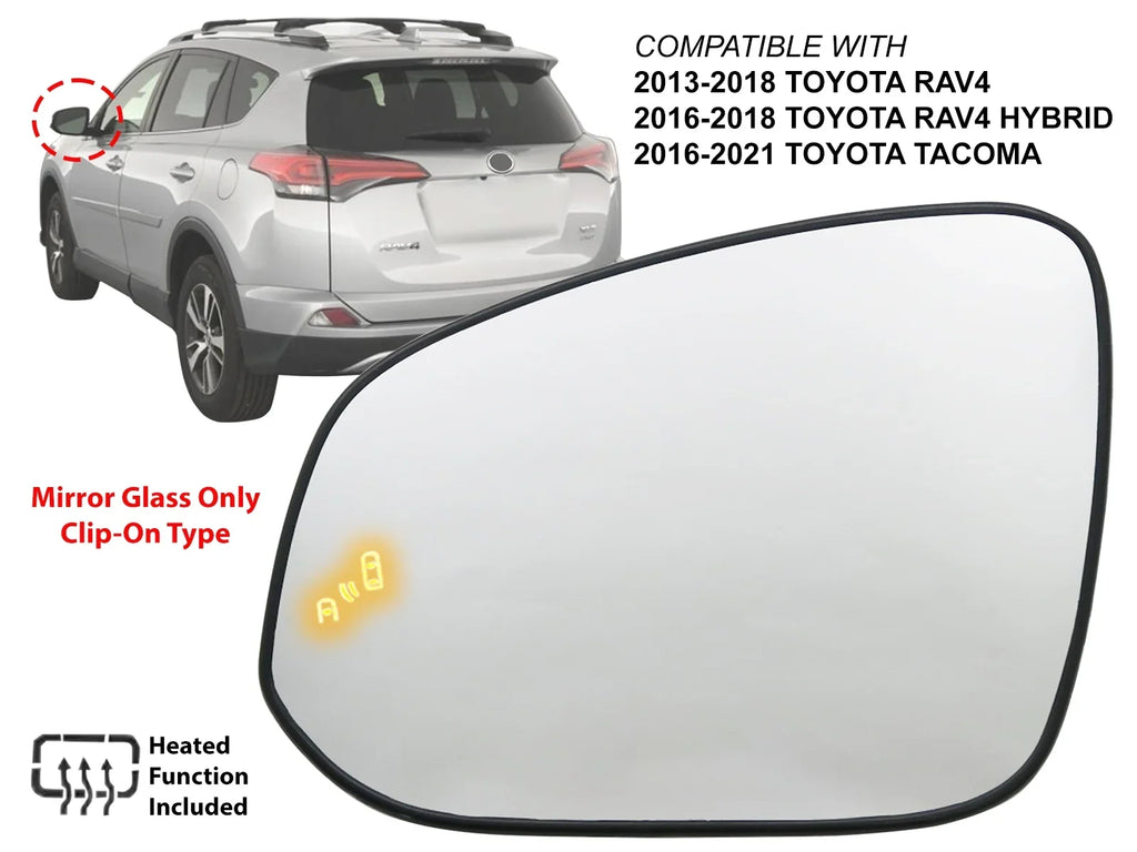 Rear with APA 2013 2013 2016 RAV4 Blind 879610R100 - Mirror Left 2017 Exterior TO1324129 Driver 4Runner for - Spot 2021 Power TACOMA Glass - 2018 Heated Detection View Replacement Side