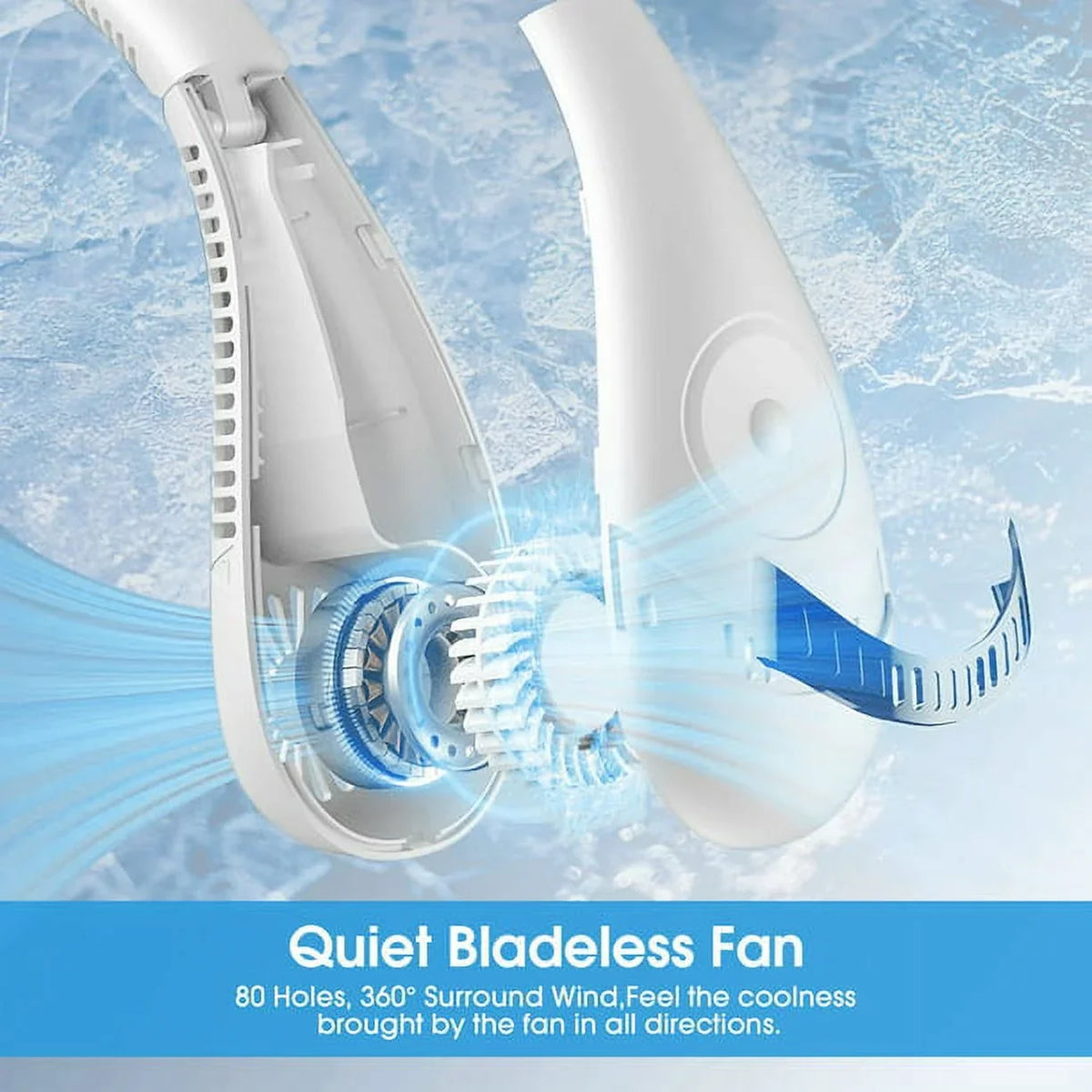 LCD White Summer Display, Neck Rechargeable Neck Folding Fanwtith Fans, Fan Bladeless USB 3 Speeds Cooling 5000mAh 360°Airflow Mini Portable