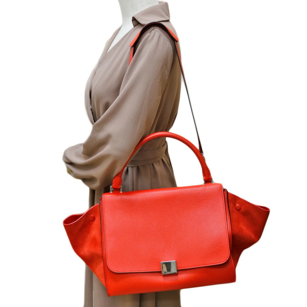 Orange (Fair) CELINE Pre-Owned Leather Celine Women's Trapeze Handbag