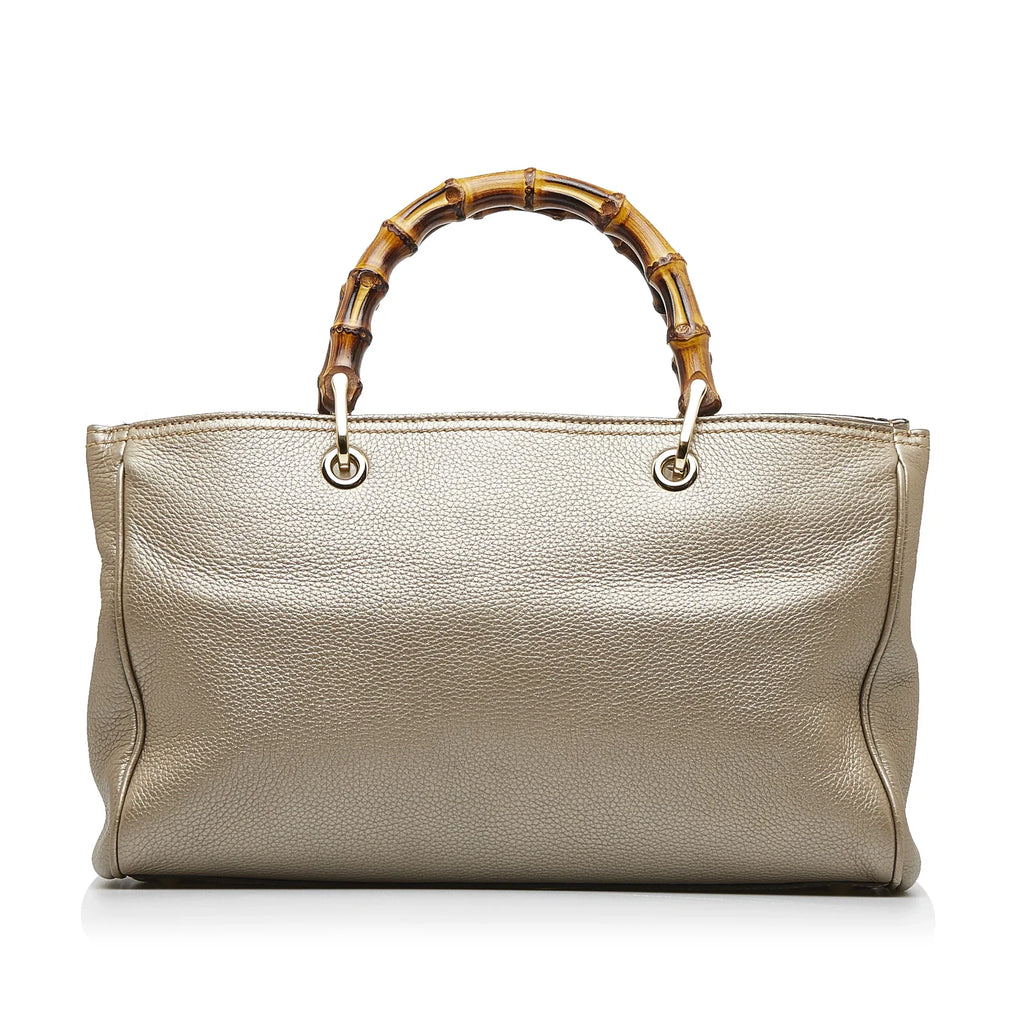 Leather Authenticated Brown Bamboo (Good) Shopper Unisex Pre-Owned Calf Medium Satchel