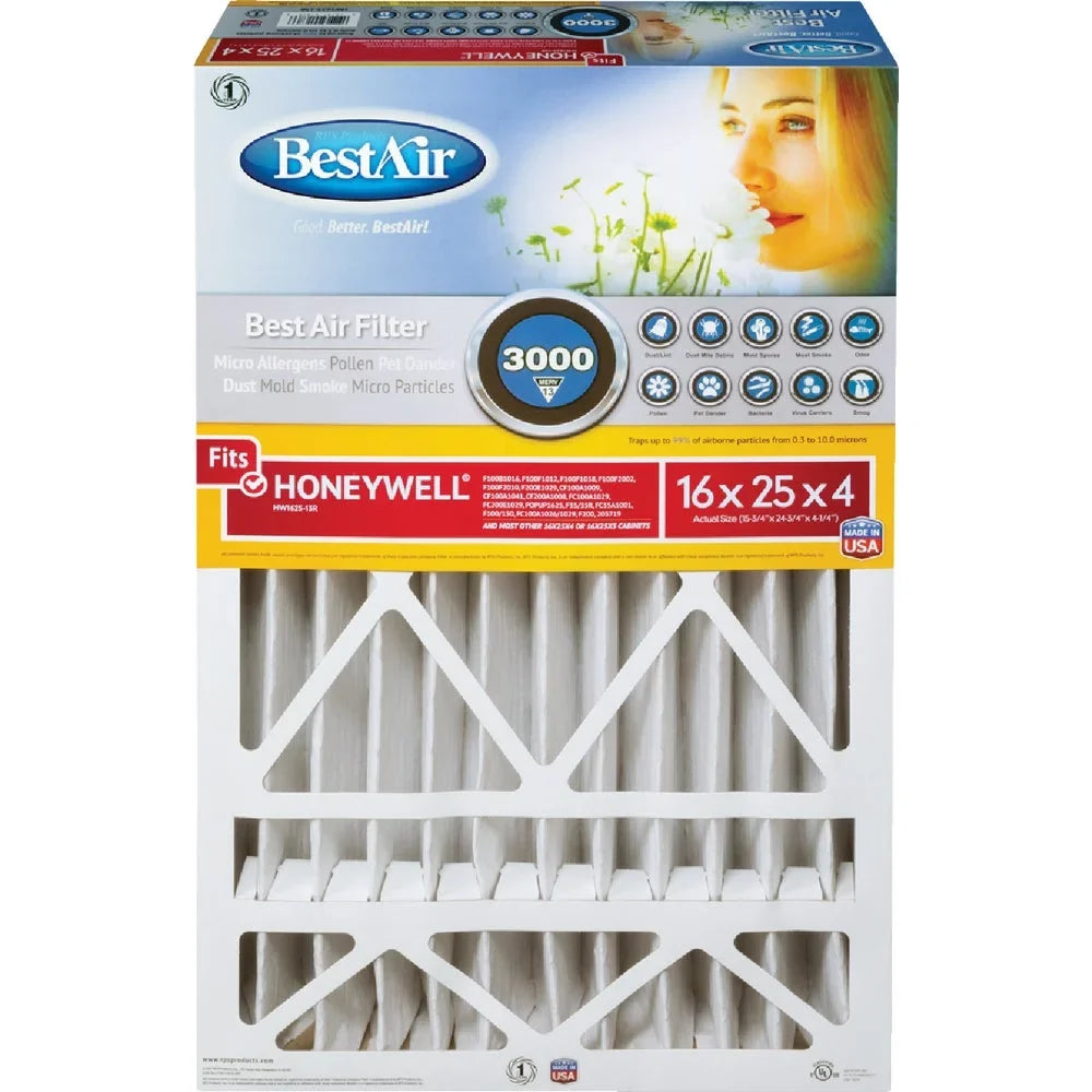 PK, BestAir MERV x In. In. Pleat In. 13 x Filter 1 25 Deep Honeywell Furnace 16 4