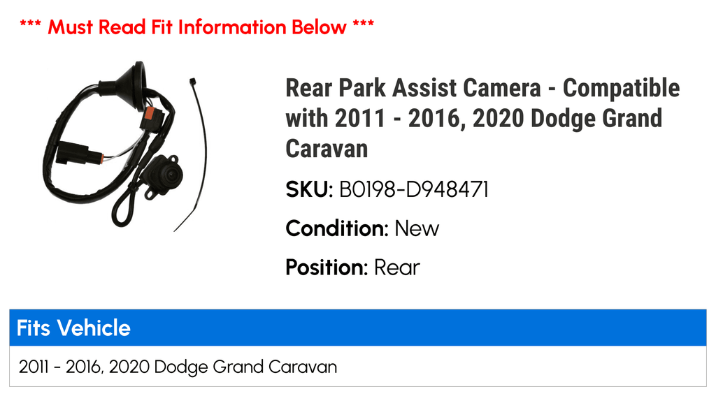 2014 2015 Compatible Dodge Grand - 2020 Assist Rear Park 2012 2011 with 2016, - Camera 2013 Caravan