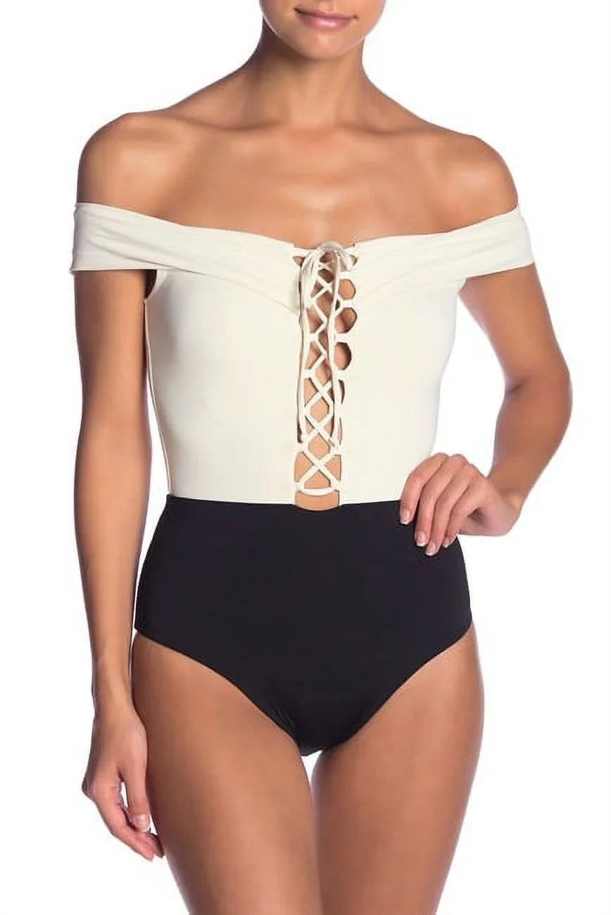 L*Space CREAM/BLACK/CAMEL Swimsuit, US One Anja Piece 4