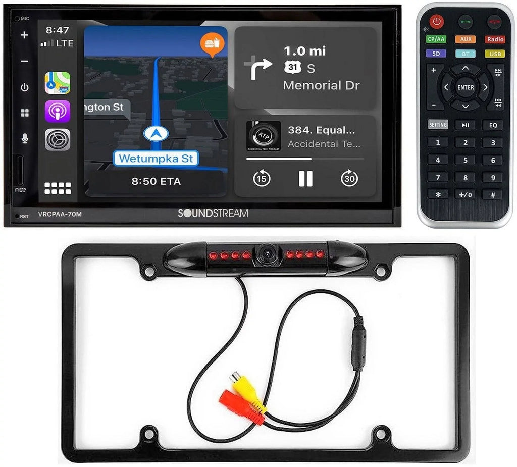 7" DIN Double Soundstream VRCPAA-70M Android Black & +Camera Bluetooth CarPlay