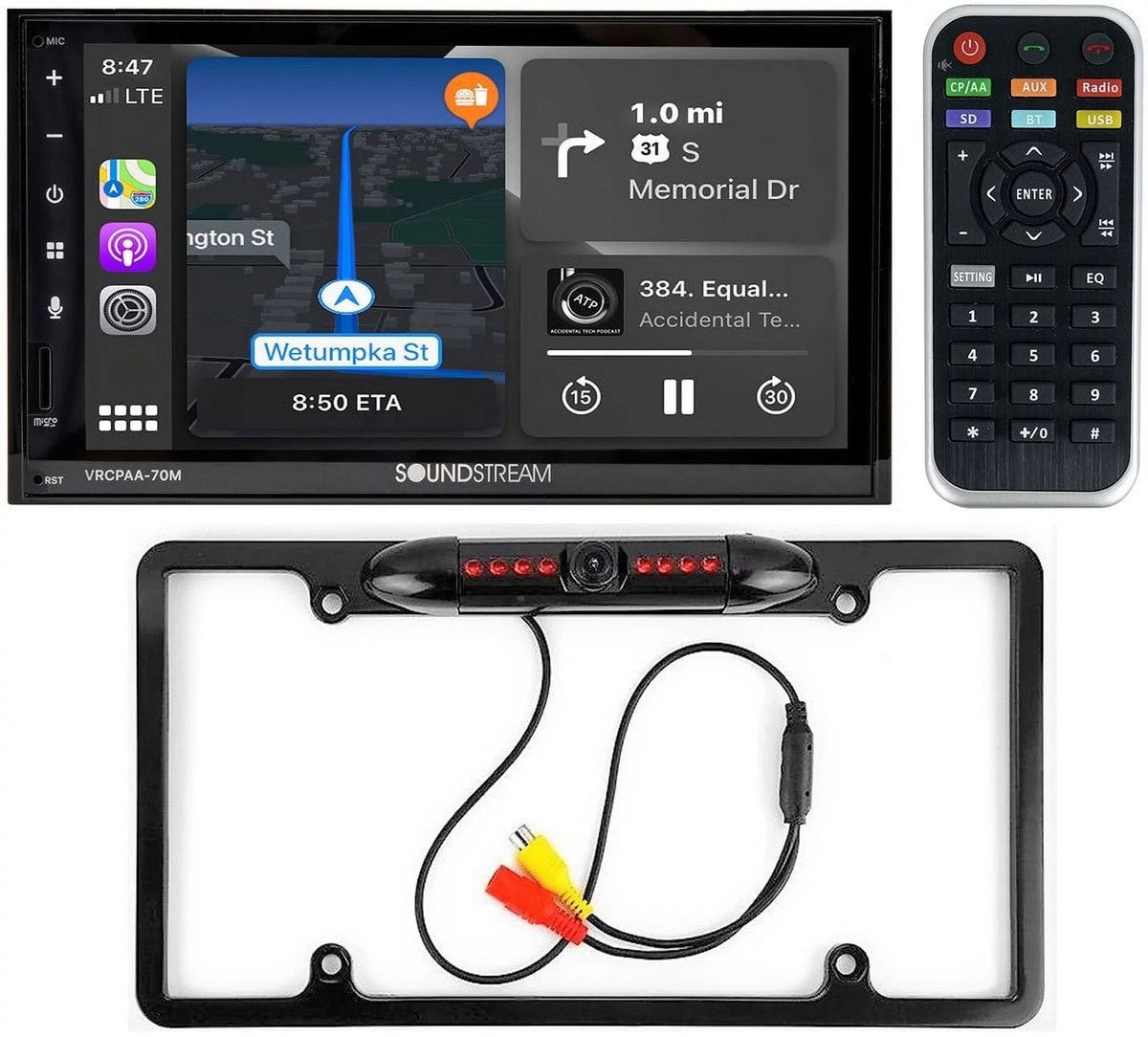 7" DIN Double Soundstream VRCPAA-70M Android Black & +Camera Bluetooth CarPlay