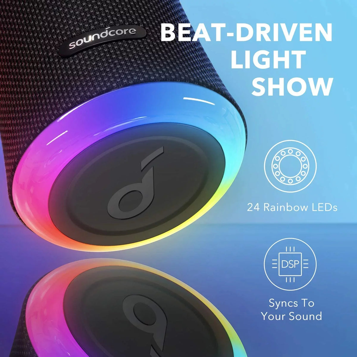 20W Flare Sound 2 PartyCast, and Soundcore Anker with Black Playtime, with and Adjustment, Speaker Waterproof Protection 12-Hour and IPX7 Party, Wireless Beach Backyard 360 for Bluetooth Speaker, EQ