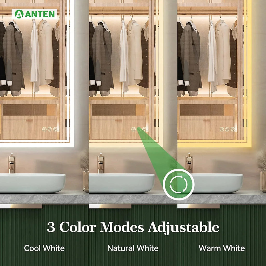 Inch Sensor, Backlit Lighted Lights, 36x28 Mirror, LED Anti-Fog, 3000K-6000K, LED Mirror with Dimmable Bathroom Touch Bathroom ANTEN Mirror Bathroom Vanity Wall-Mounted Mirror,