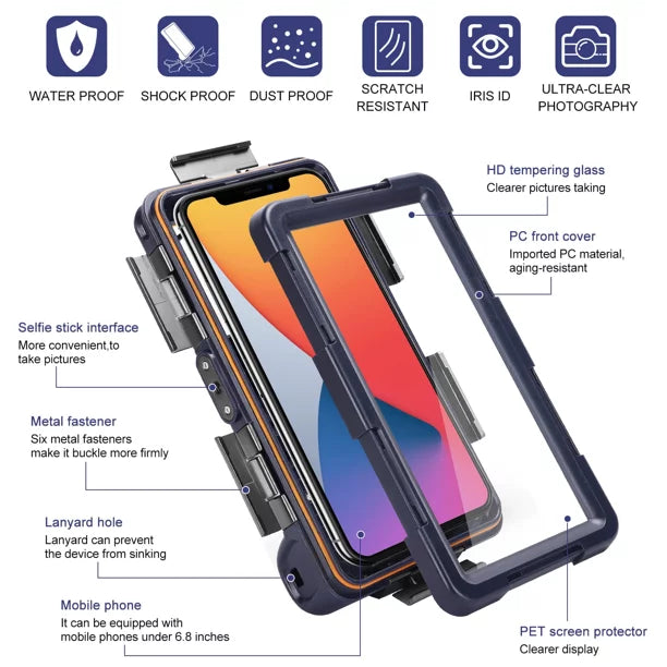 with LCD Up Video Photo Swimming [15m/50ft] P66 Panasonic 6.9 Underwater Lanyard Diving Case Phones Snorkeling Protective Surfing for Housing Inch And Professional Waterproof UrbanX all to