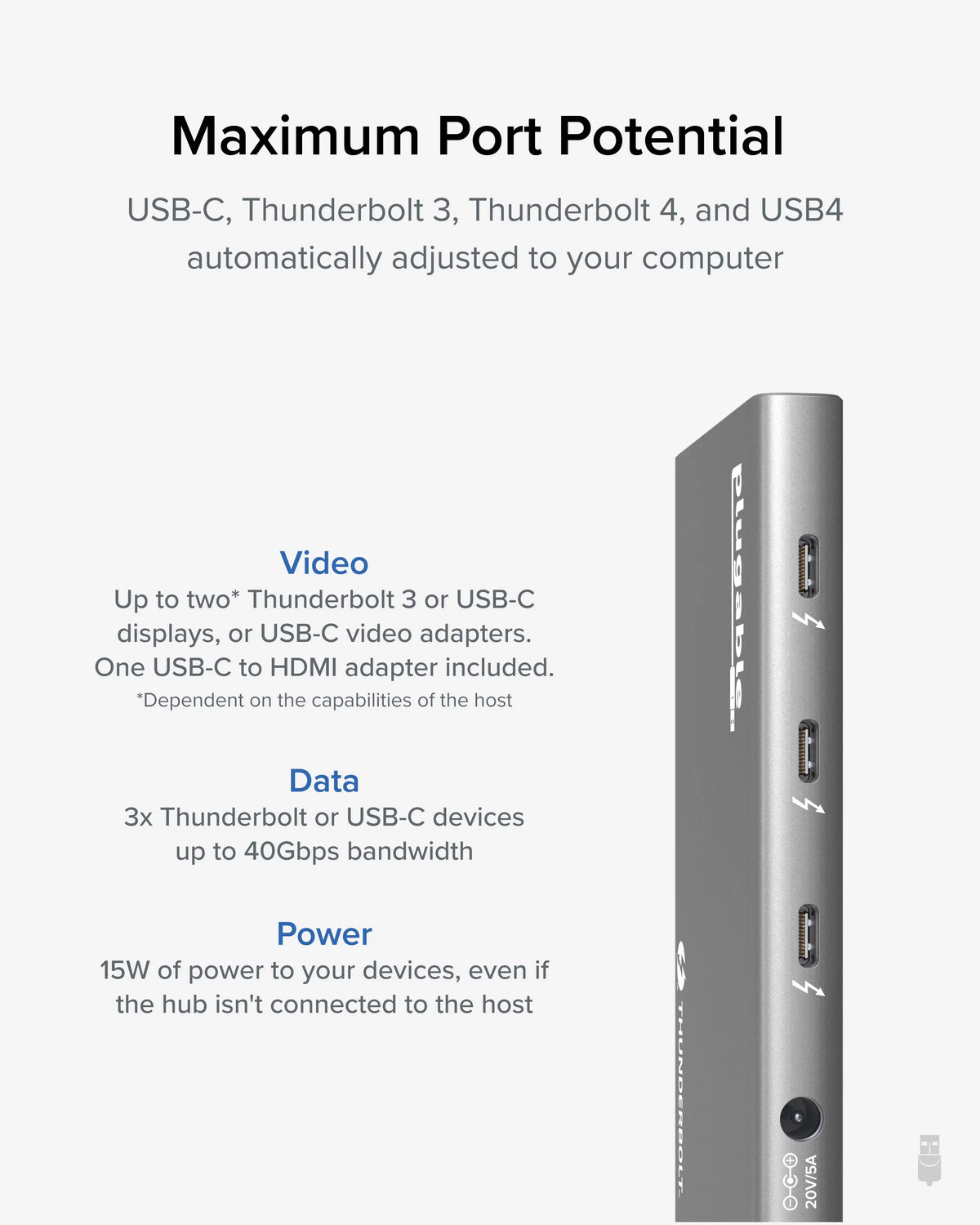 Compatible Thunderbolt to / USB4 60W Charging, Thunderbolt (1x 4 with with or Adapter) 8K Display, Macs 4K Dual and USB4 USB-C 5-in-1 Single Hub 4 HDMI Thunderbolt Windows Plugable