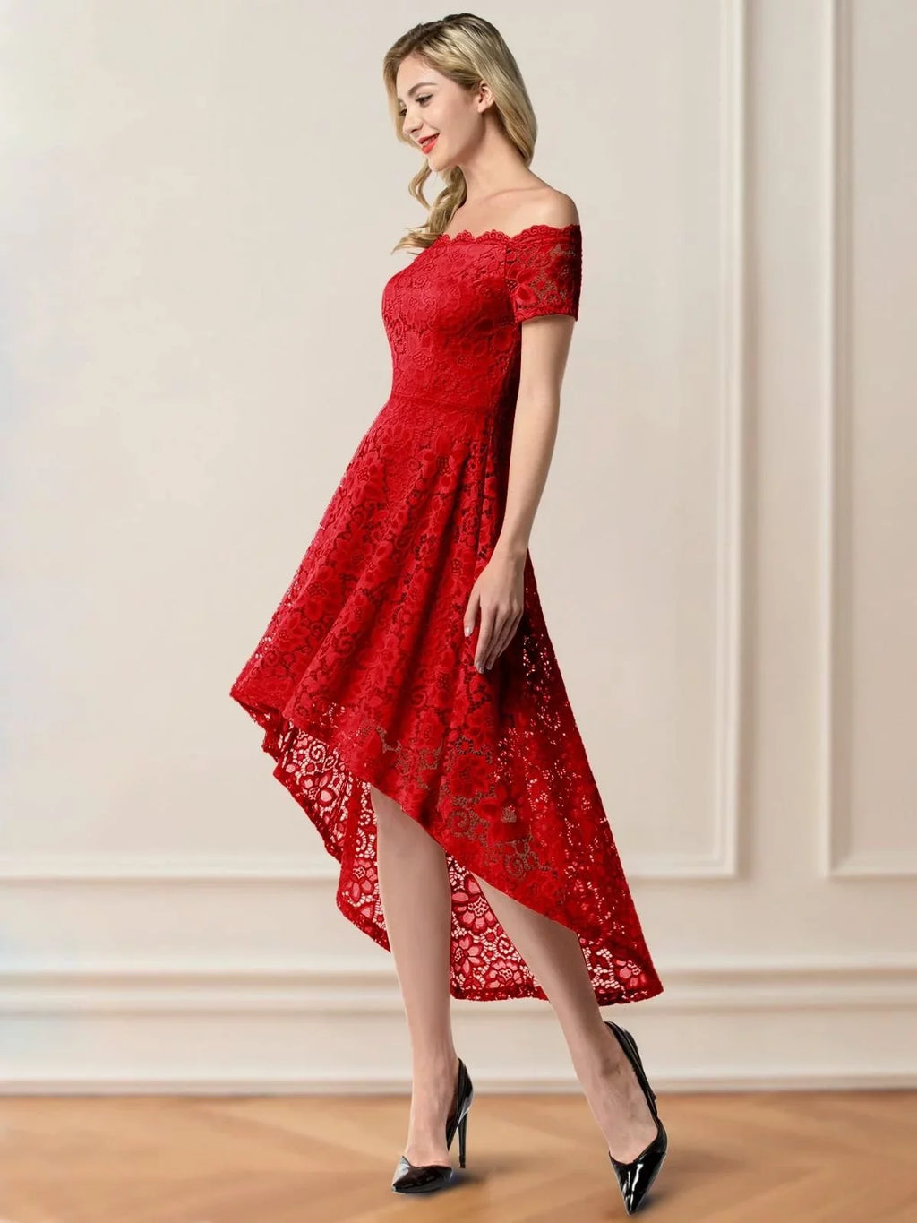 Female Dressystar Party Knee-Length Cocktail outfit Bridesmaid outfit Women Lace Hi-Lo