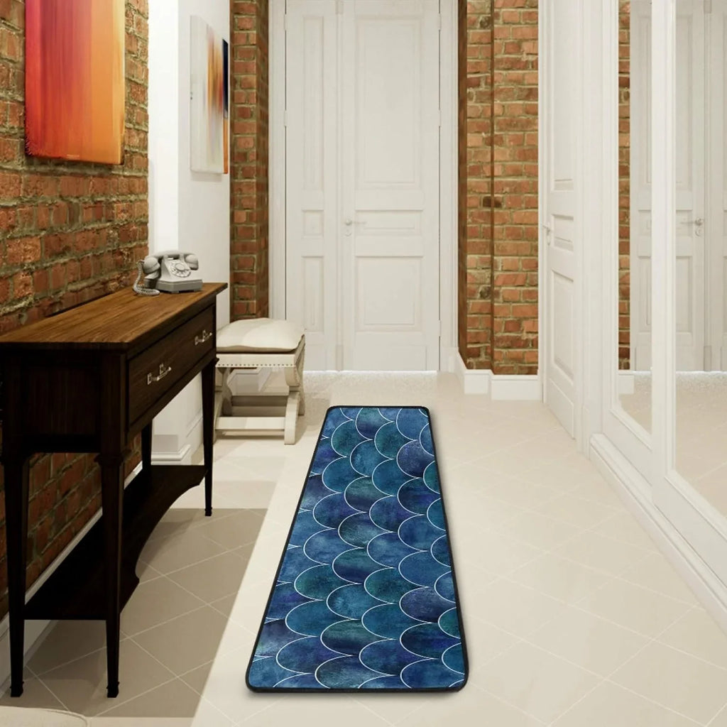 Indoor Long 2x6 Cushioned Japanese Mats Scale Fish Entryway Hallway 72x24 Floor inch Non-Skid Rugs Wave for Washable Runner Ocean and Kitchen Rugs