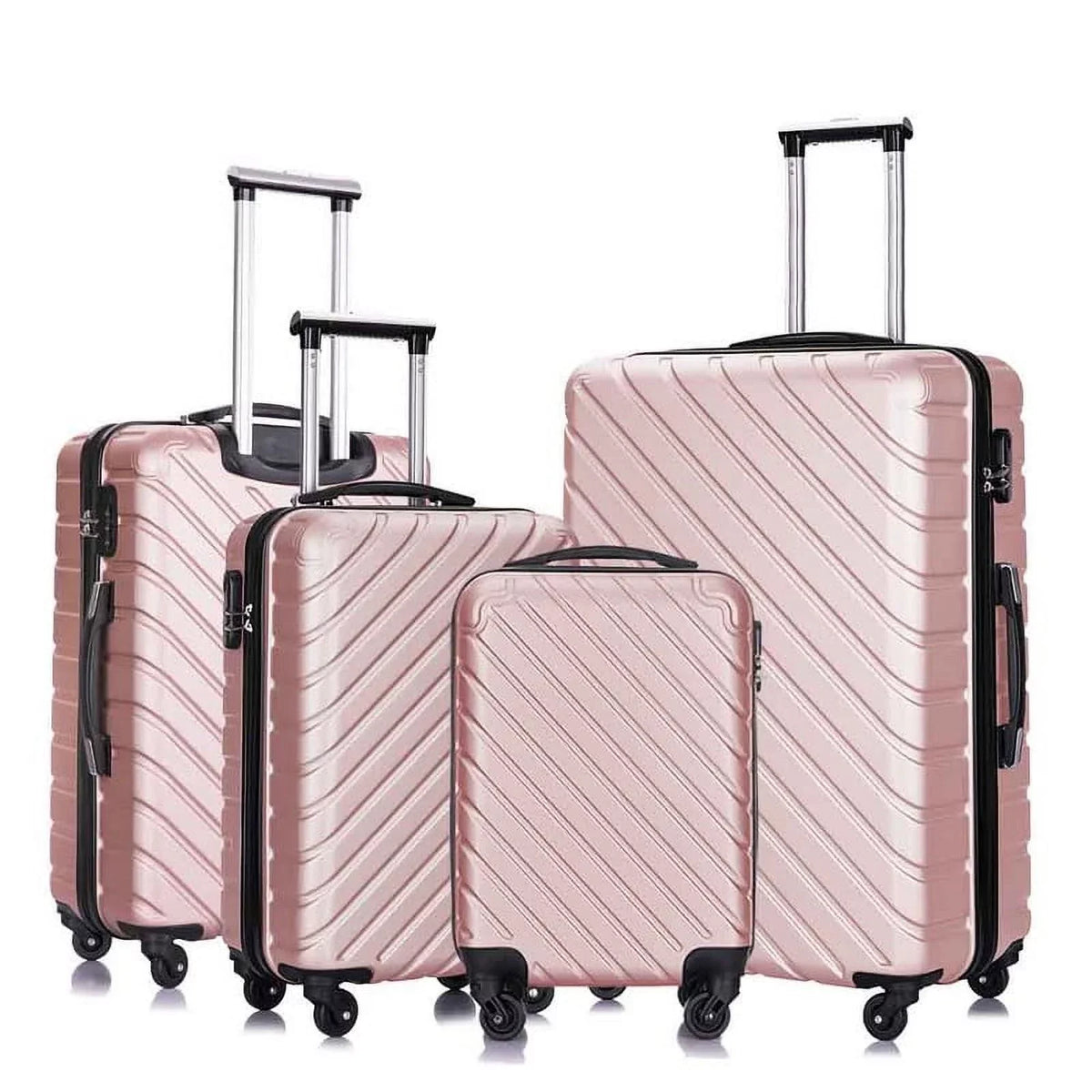 4 Luggage Luggage Piece gold rose Cover&Hanger Spinner Hardshell with On Suitcase,Carry Free Wheels Sets,Travel Inside