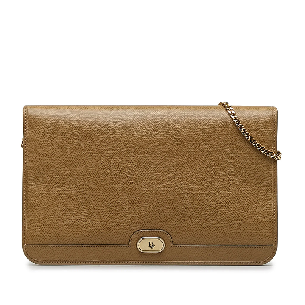 Brown (Good) Leather Crossbody Unisex Pre-Owned Calf Bag Authenticated Chain Dior Crossbody
