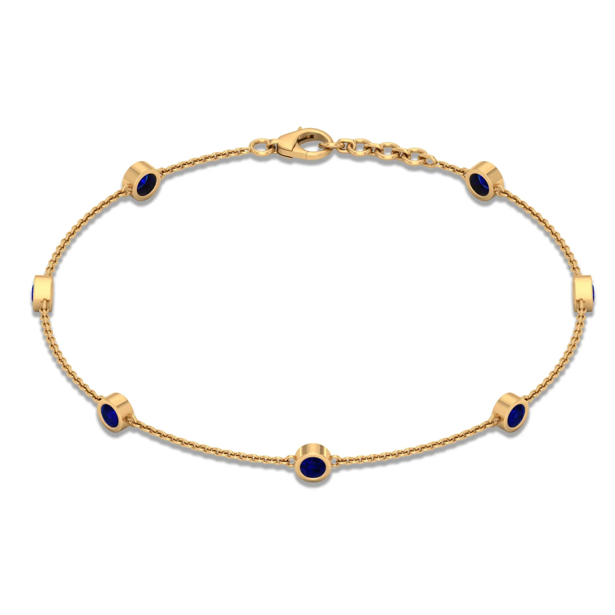 '- Blue Women Chain CT AAAA Gold, For Created inches 14K Bracelet - 1 7.5 Sapphire Yellow Station Lab Grade,