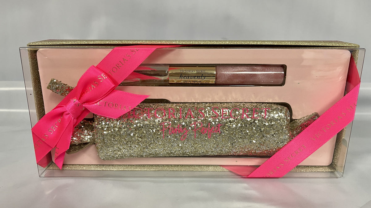 Victoria's Duo Perfume De Rollerball Party Sparkle Gold Heavenly Bag Set Glitter Bag Lip Parfum Eau Gloss & Secret