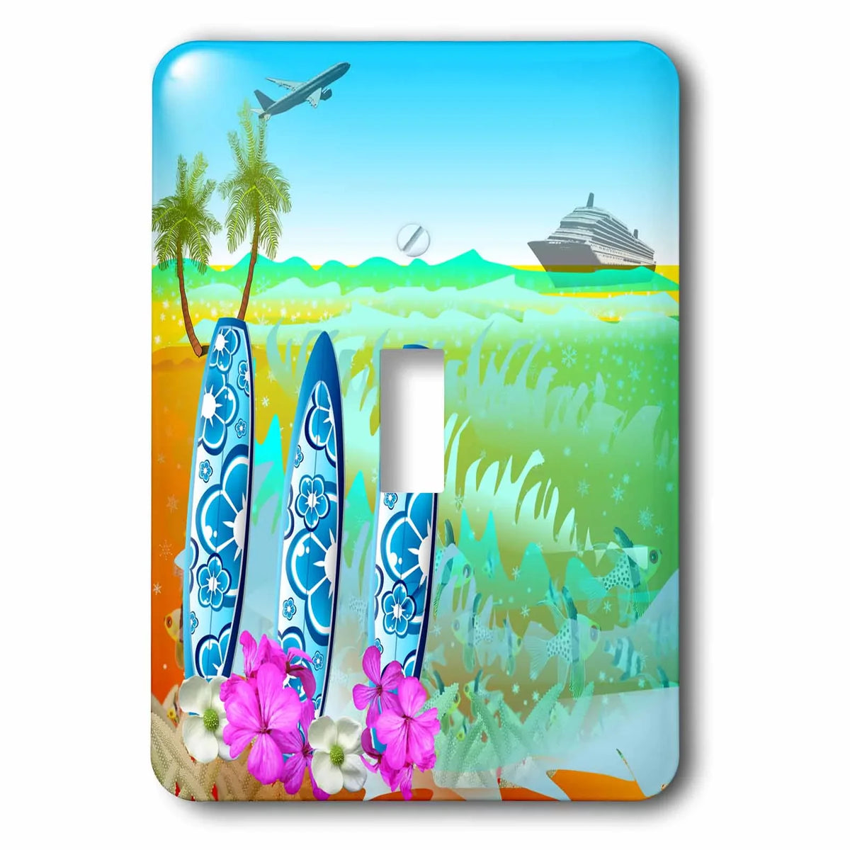 jet Toggle and Hawaiian 3dRose beach, cruise surfboards, fun ship - Single Switch a art