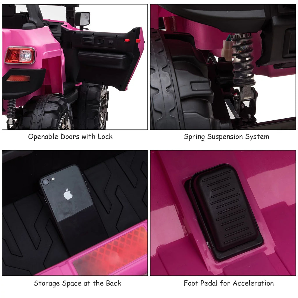 Electric Parental Pink Toy with Car Police Remote 12V 2-Seater Ride Kids Aosom SUV Truck Control, On