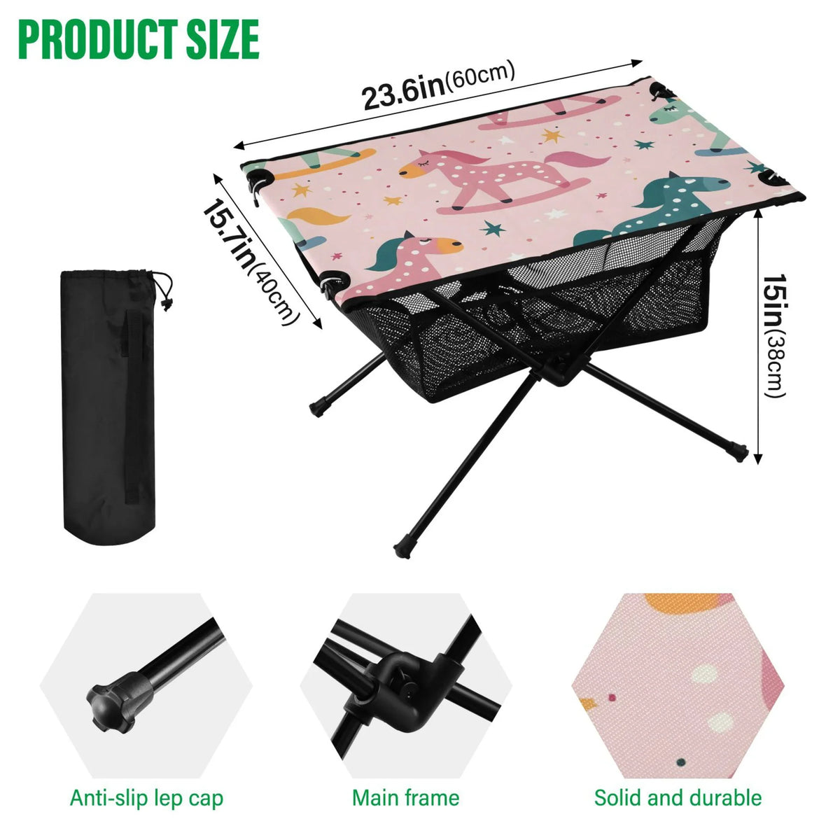 Table Cartoon Storage and Picnic with Table Fishing Beach Travel exterior BBQ Stars Horse Folding Bag Table Camping Portable Compact for