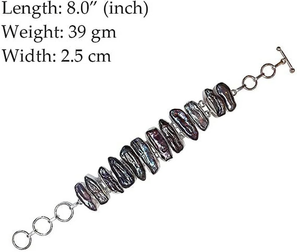 Designer Gemstone Chain Plated 925 Bracelet Gift Adjustable 8" Boho Pearl Bracelet Biwa Length Women, Jewllery, Fashion Silver Handmade for Party