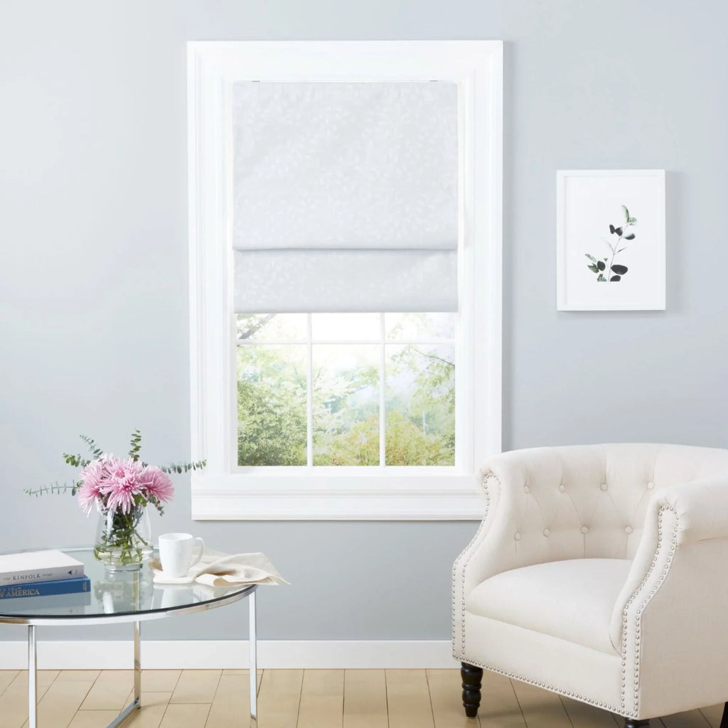 64", Blackout Shade, Exclusive Roman Botanical Home White Bolan Total 27"x