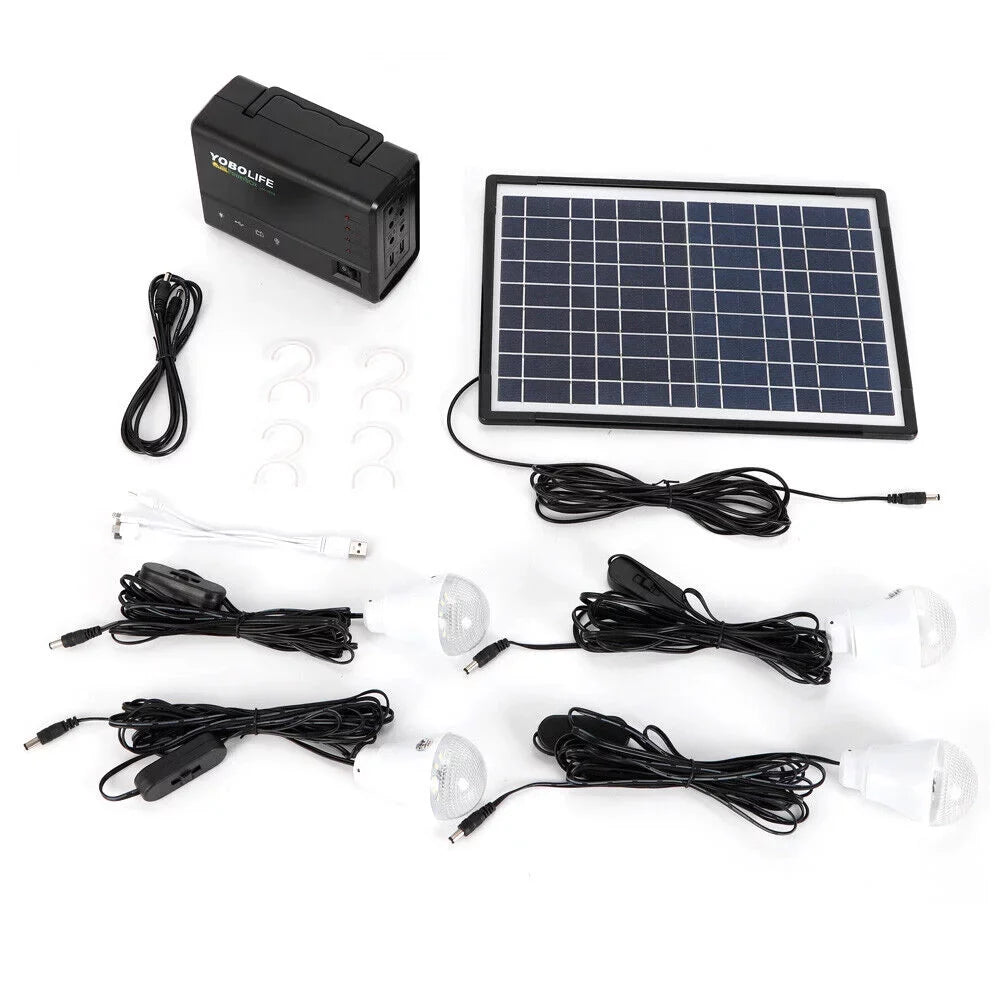 LED Power 4 with for Station with Solar Power exterior Generator Solar Kit, Portable Camping Lights Panel
