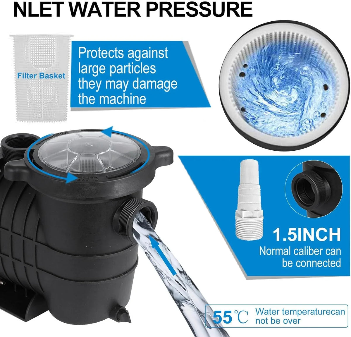 Inground Single Upgraded Silent Pump, Swimming Dual Primming 60HZ Pump With Ground Basket Speed Above Strainer Pool 1100W Pool Pumps 110V/220V Voltage, Self Operation