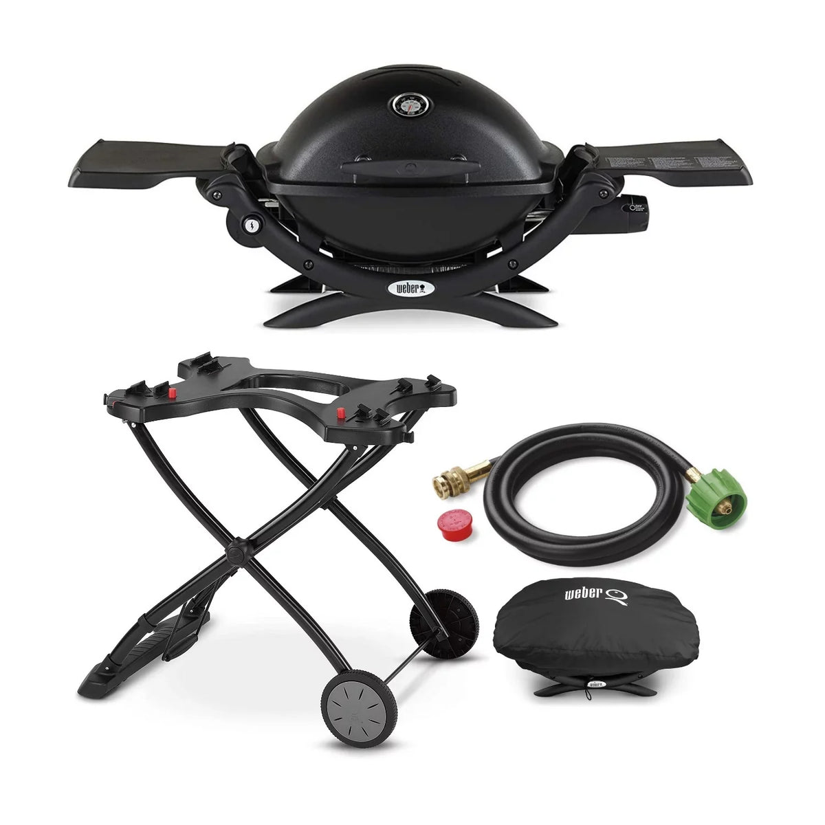 with Weber Portable (Black) Hose Liquid Cart, Grill Q1200 Propane Adapter Bundle