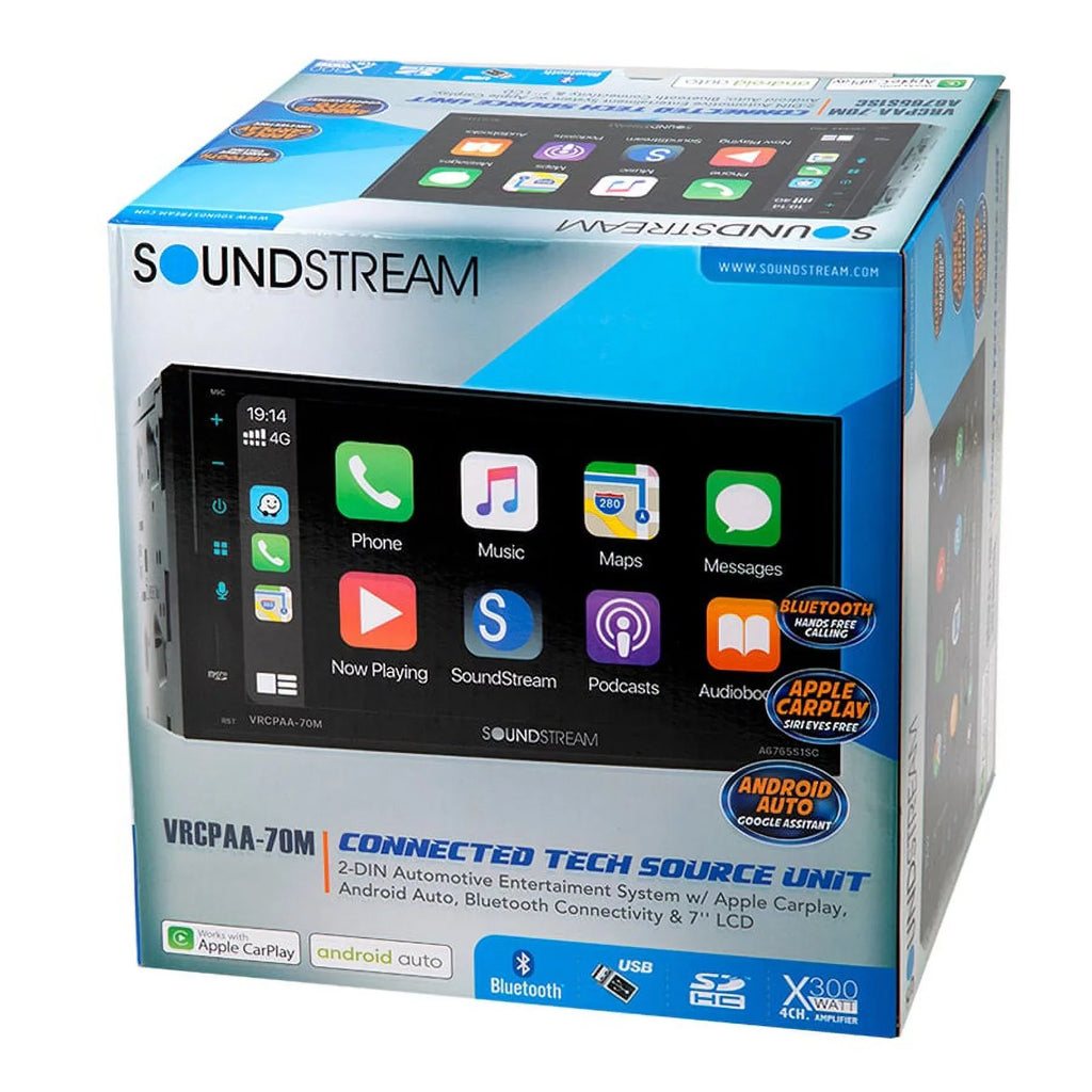7" DIN Double Soundstream VRCPAA-70M Android Black & +Camera Bluetooth CarPlay