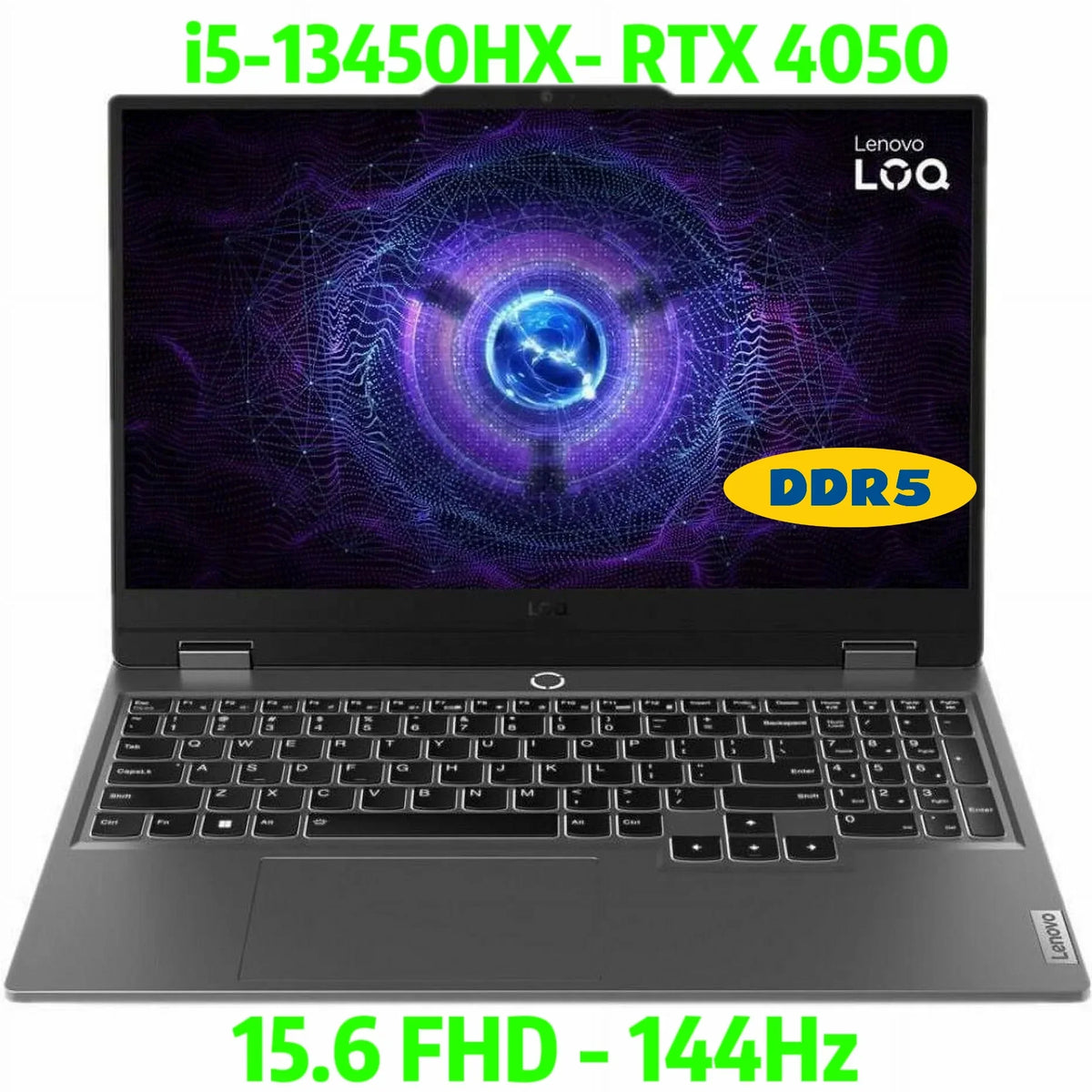 Home FHD GeForce RAM, Backlit, NVIDIA LOQ RTX Windows Intel SSD Gaming 4050, Laptop Hz 11 Display, Core 512GB 144 DDR5 i5-13450HX,12GB 15.6in