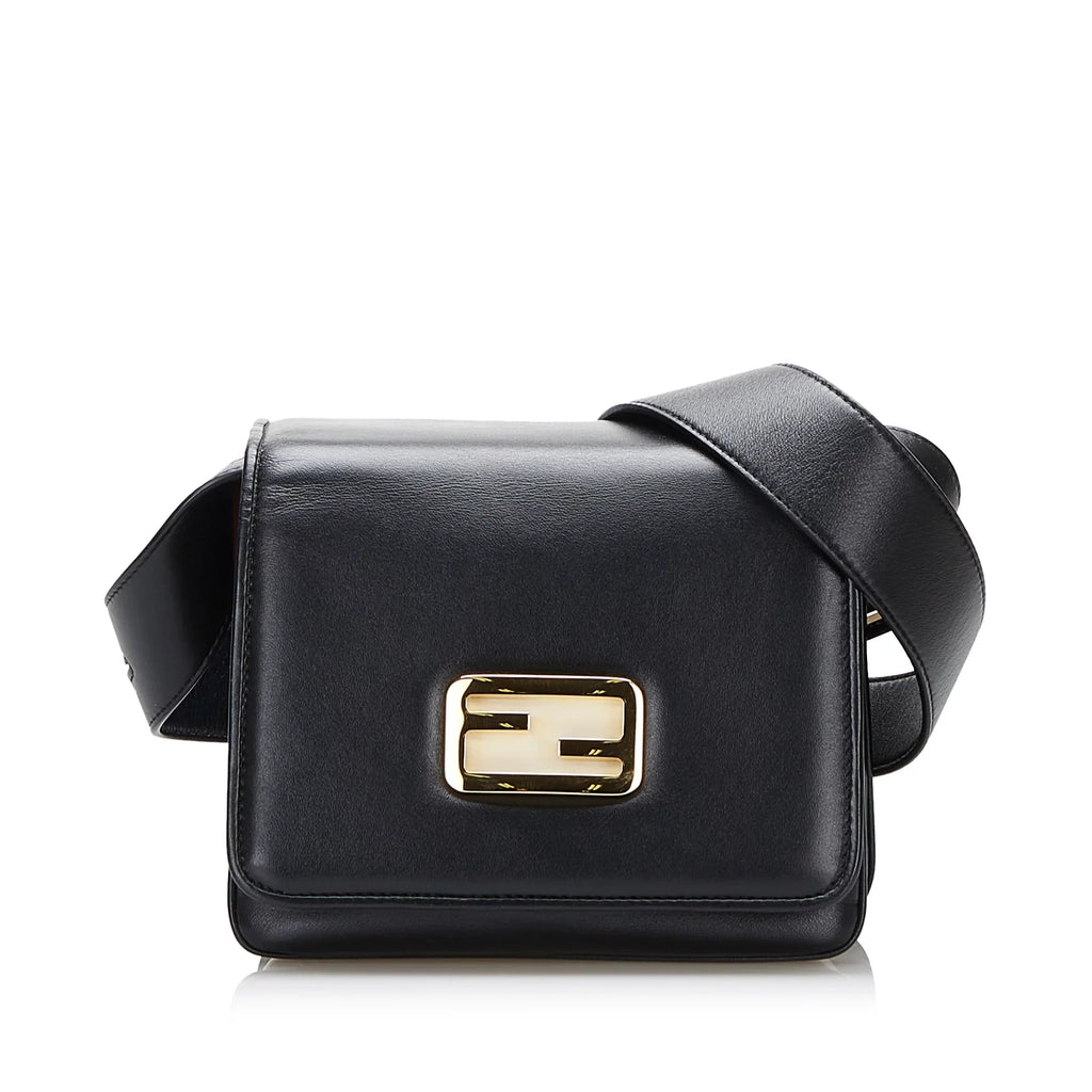 ID Authenticated Pre-Owned Leather Fendi (Good) Black Unisex Bag Calf Crossbody Small