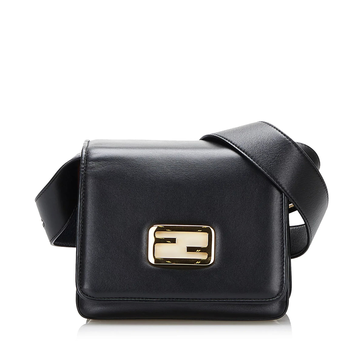 ID Authenticated Pre-Owned Leather Fendi (Good) Black Unisex Bag Calf Crossbody Small