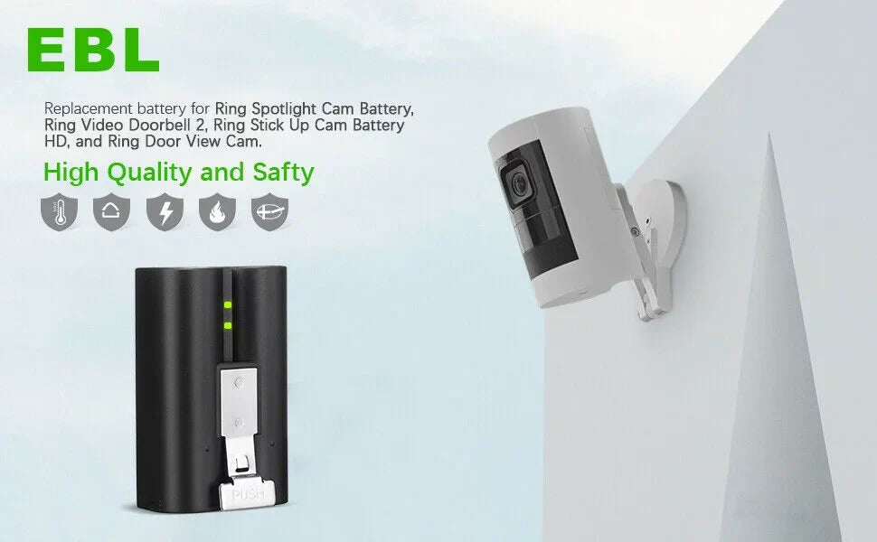 Battery Cam, Rechargeable Stick Plus/4, Compatible 4-Pack for with Ring Replacement 2/3/3 Doorbell Spotlight Backup 6040mAh 3.65V Doorbell Doorbell Cam, Camera, Up Batteries Video EBL Ring