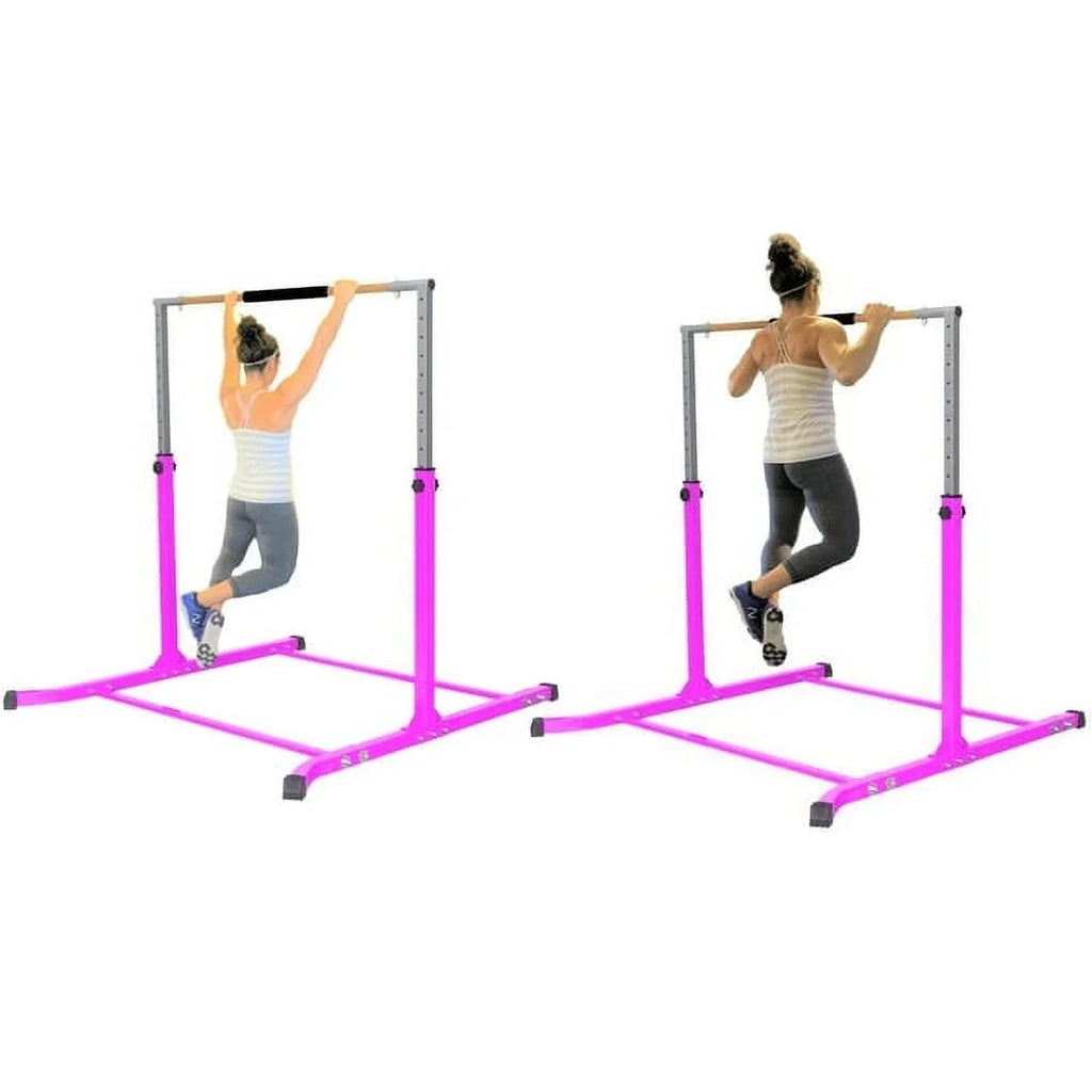 Training Pink Bar for Expandable Junior Curved Bar Kip Fitness Hand Up Gym | Adjustable 5FT Duty | Horizontal Cushioned Heavy Height Bar Legs, Pro-Gymnastics | Kids to | |