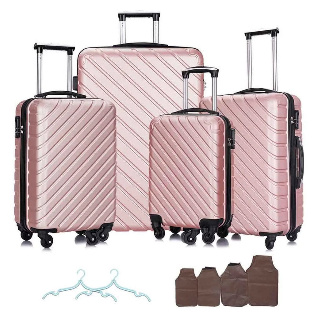 4 Luggage Luggage Piece gold rose Cover&Hanger Spinner Hardshell with On Suitcase,Carry Free Wheels Sets,Travel Inside