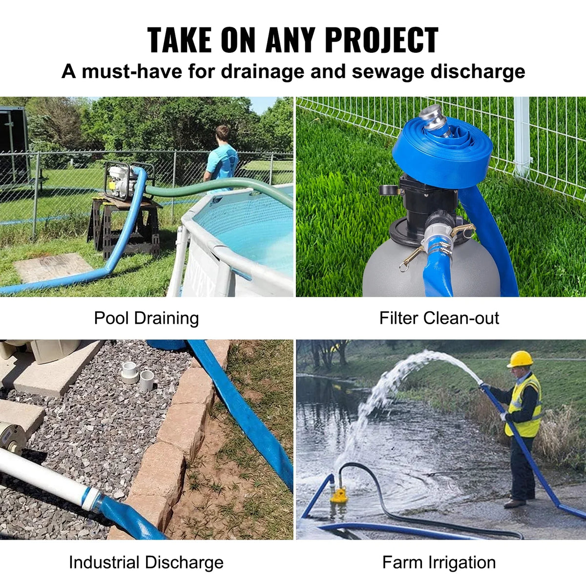Disposal, x Filter 2'' Fittings Discharge for joints, liquid 50' Swimming Backwash Hose Aluminum C Camlock PVC with Great E Hose BENTISM Pool & with