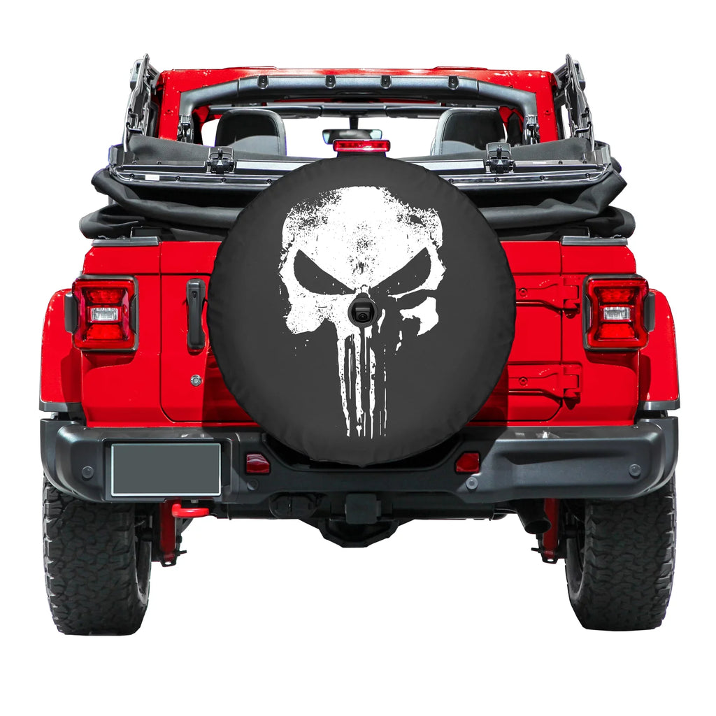 32" (w/ JL Sport Skull JL for Sahara Wrangler - Distressed Cover - camera) Soft (2018-2020) - Jeep Boomerang & back-up Tire Punisher