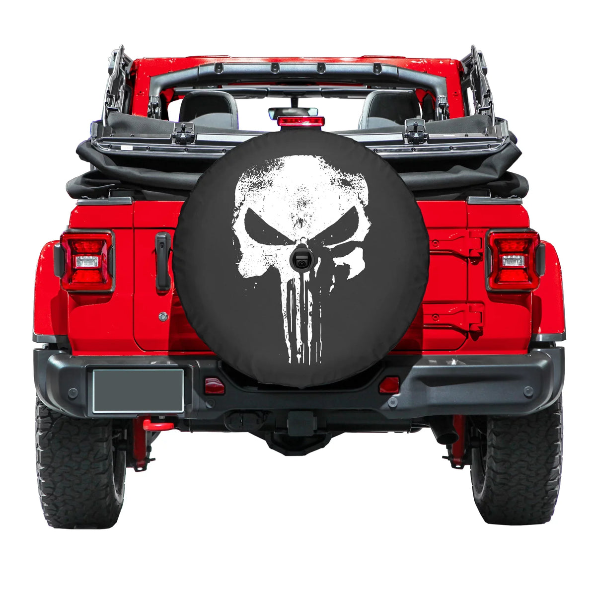 32" (w/ JL Sport Skull JL for Sahara Wrangler - Distressed Cover - camera) Soft (2018-2020) - Jeep Boomerang & back-up Tire Punisher
