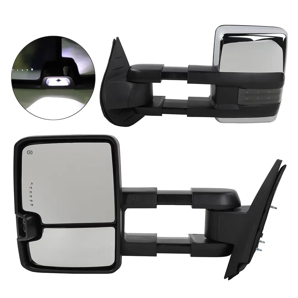 Chrome for BMTBUY Signal 07-13 & Tahoe Power Lamp Towing Backup Mirrors Heated LED Chevy