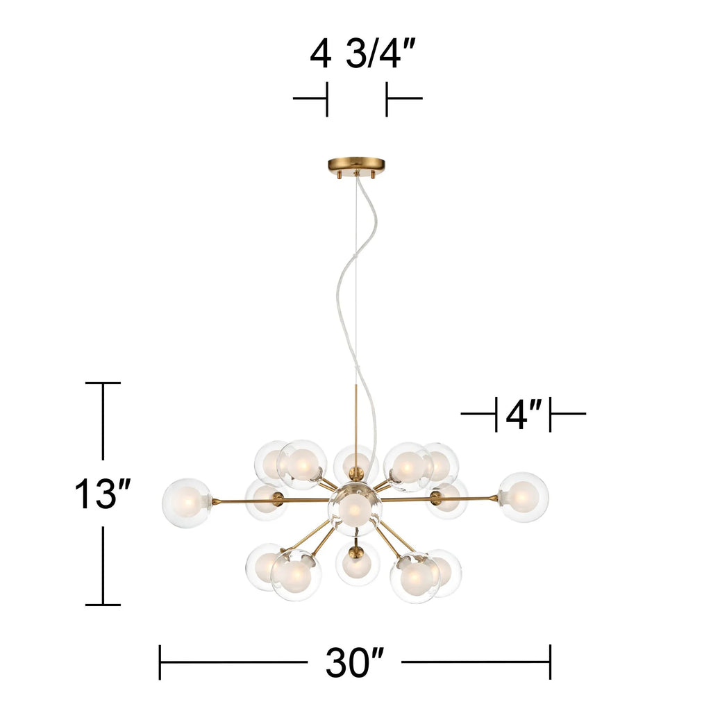 Chandelier Euro Shade Brass 30" Wide Century Spheres 15-Light Dining Sputnik for Kitchen Fixture Room Design Glass Mid Modern Possini Island Antique